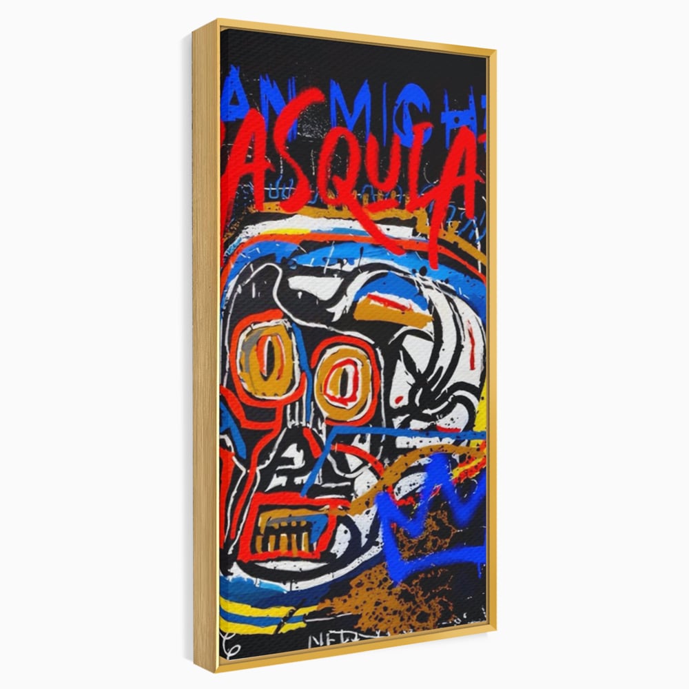 Tablou canvas cu tablou canvas cu portret stil graffiti, in rama de aluminiu auriu